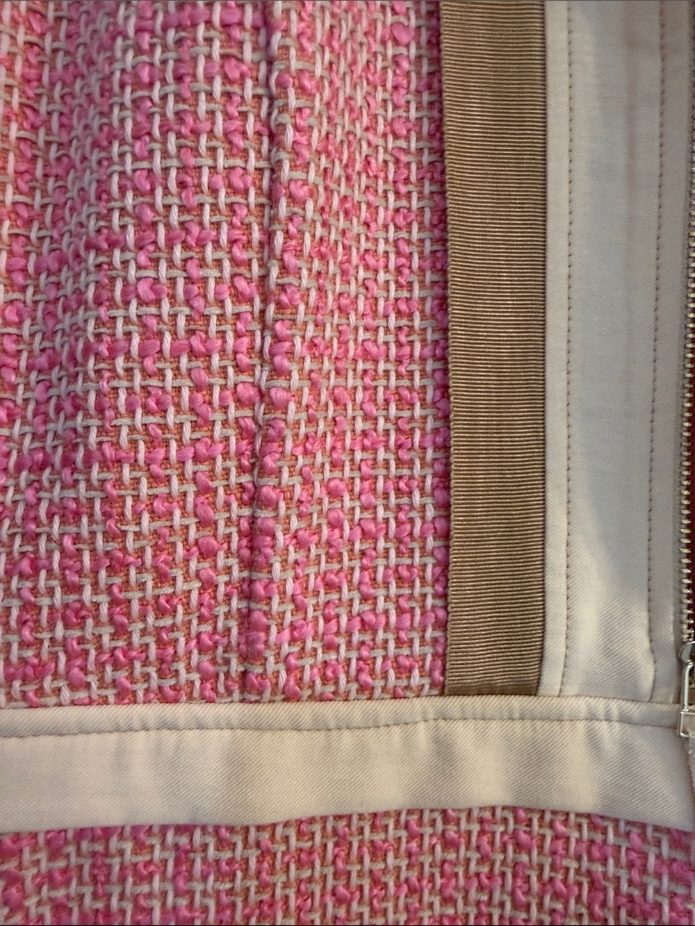 Anthropologie Maeve Pink/Rose Tweed Zip-Front Dress with Cream Trim - Picture 10 of 10